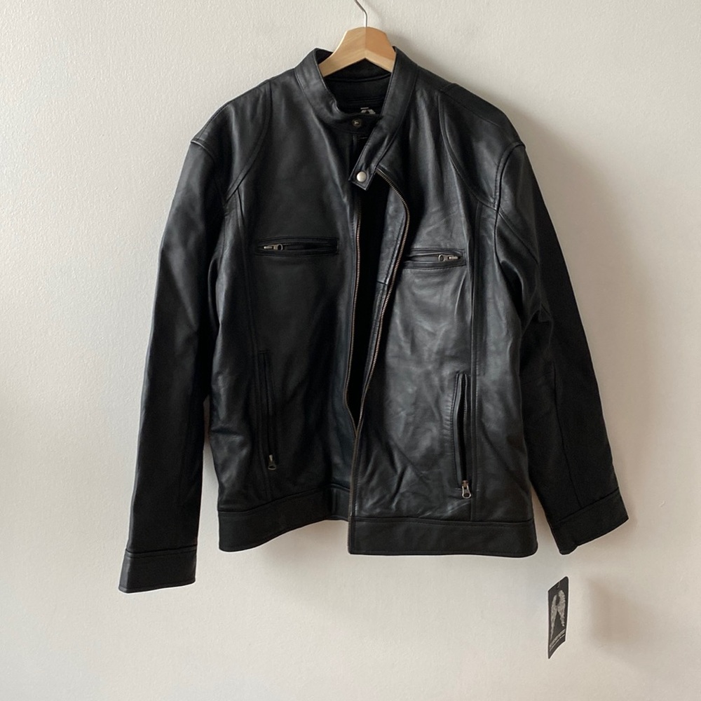 NWT the leather factory XL black leather biker jacket